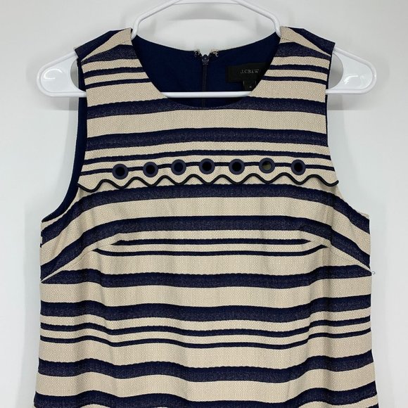 J.Crew Dress Beige Blue Stripe Scalloped Grommets Sleeveless NWT - Picture 5 of 12